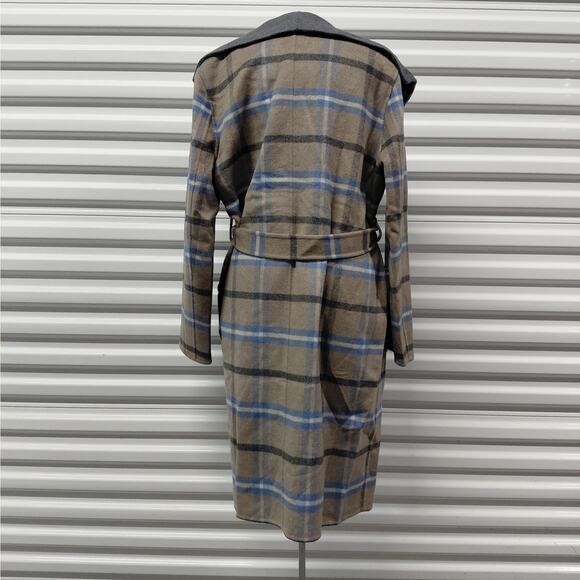 $475 NWT Elie Tahari Womens Wool Blend Wrap Coat Size Large Gray Plaid Belted - Picture 5 of 13